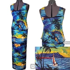 2 Piece Tropical floral printed matching Maxi Skirt Set Diamond's USA